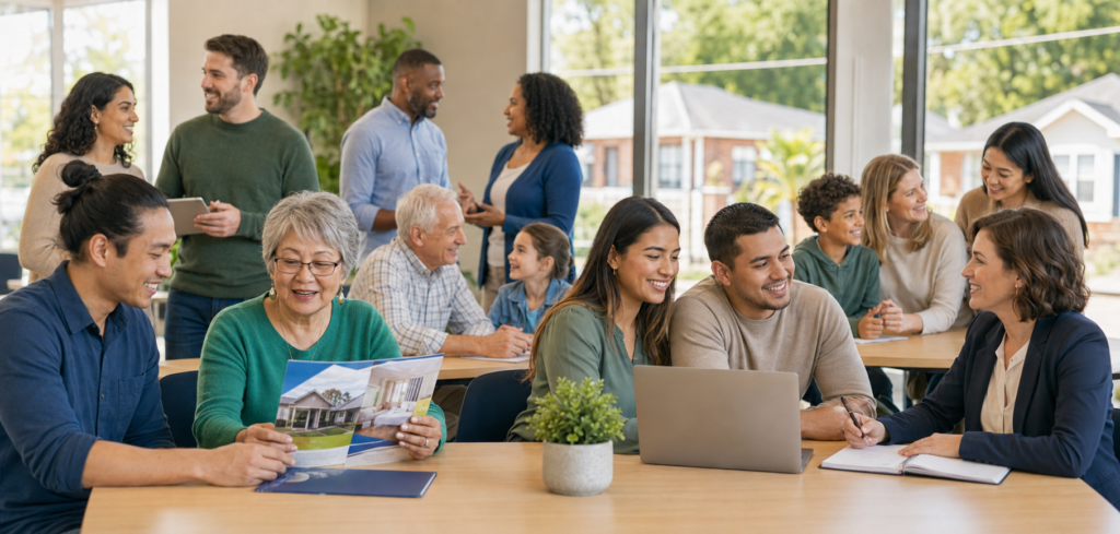 A multicultural community receiving housing, career, financial, and family support through sharing the dream.
